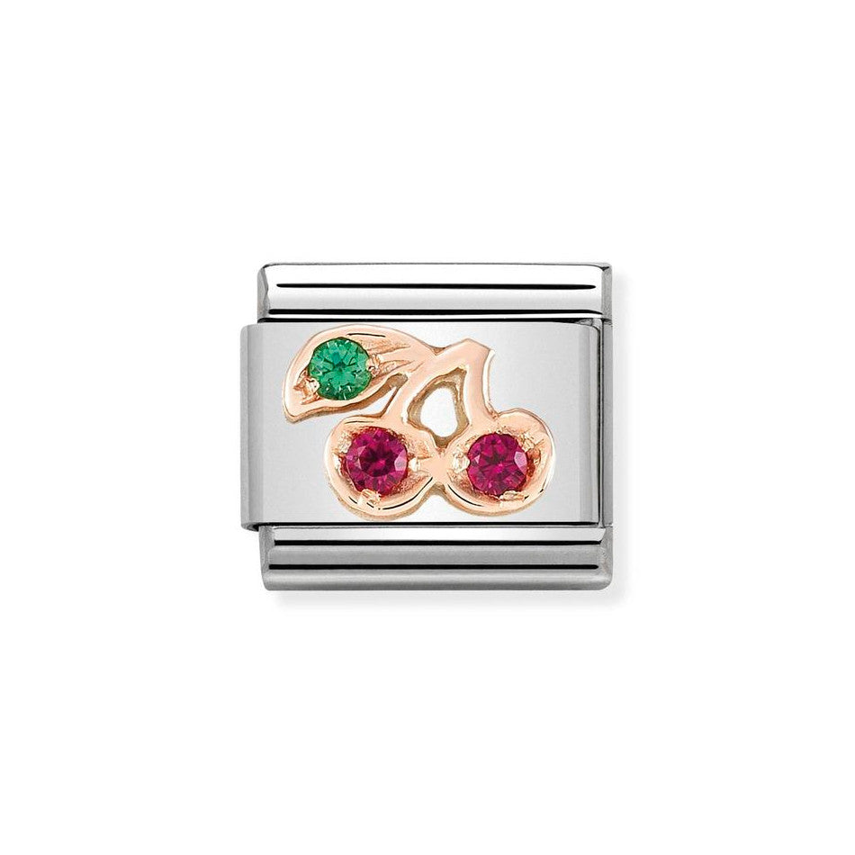 Nomination Classic Link Cherries Charm in Rose Gold with CZ
