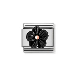 Nomination Classic Link Black Onyx Flower Charm in Rose Gold