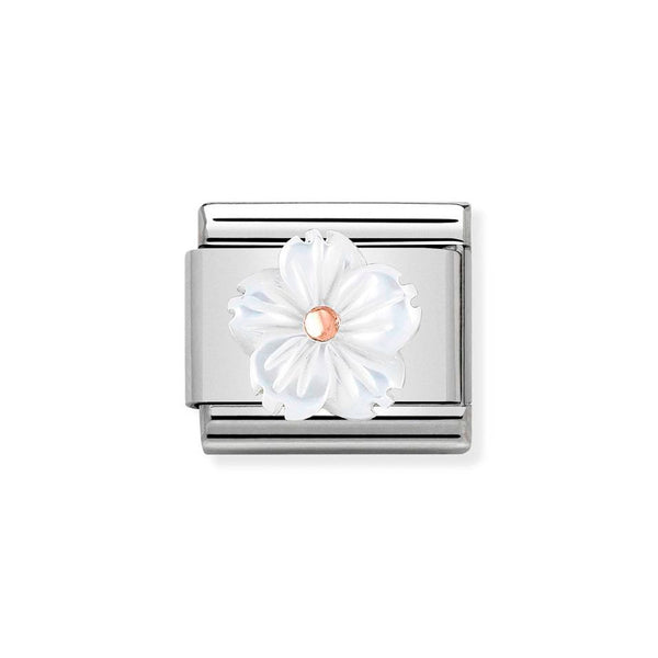 Nomination Classic Link White Mother of Pearl Flower Charm in Rose Gold