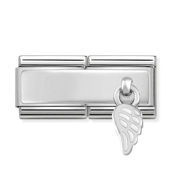 Nomination Double Link Engraving Plate with White Wing Charm in Silver