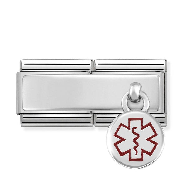Nomination Double Link Engraving Plate with Medical Alert Charm in Silver