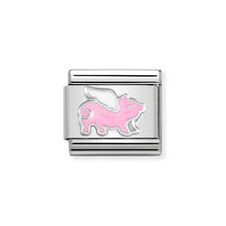 Nomination Classic Link Pig with Wings Charm in Silver