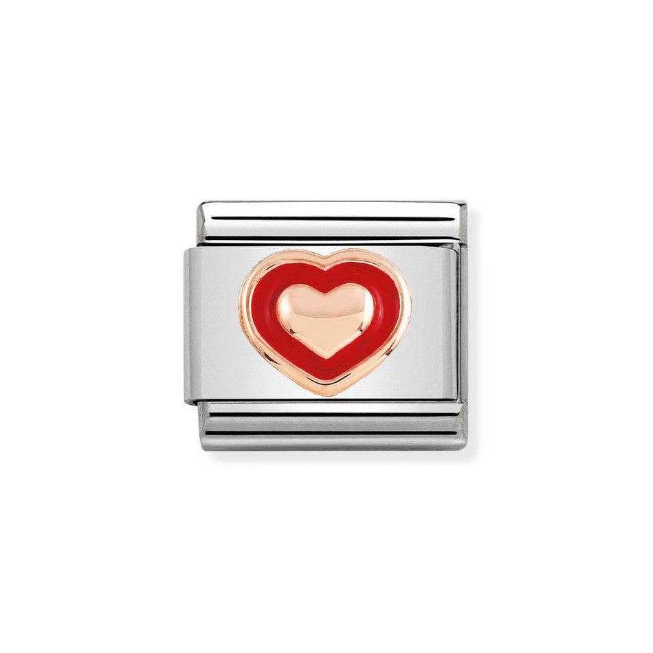 Nomination Classic Link Heart with Red Border Charm in Rose Gold