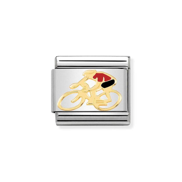 Nomination Classic Link Red Cyclist Charm in Gold