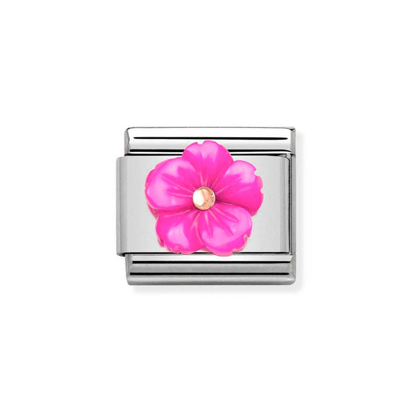 Nomination Classic Link Fuchsia Mother of Pearl Flower Charm in Rose Gold