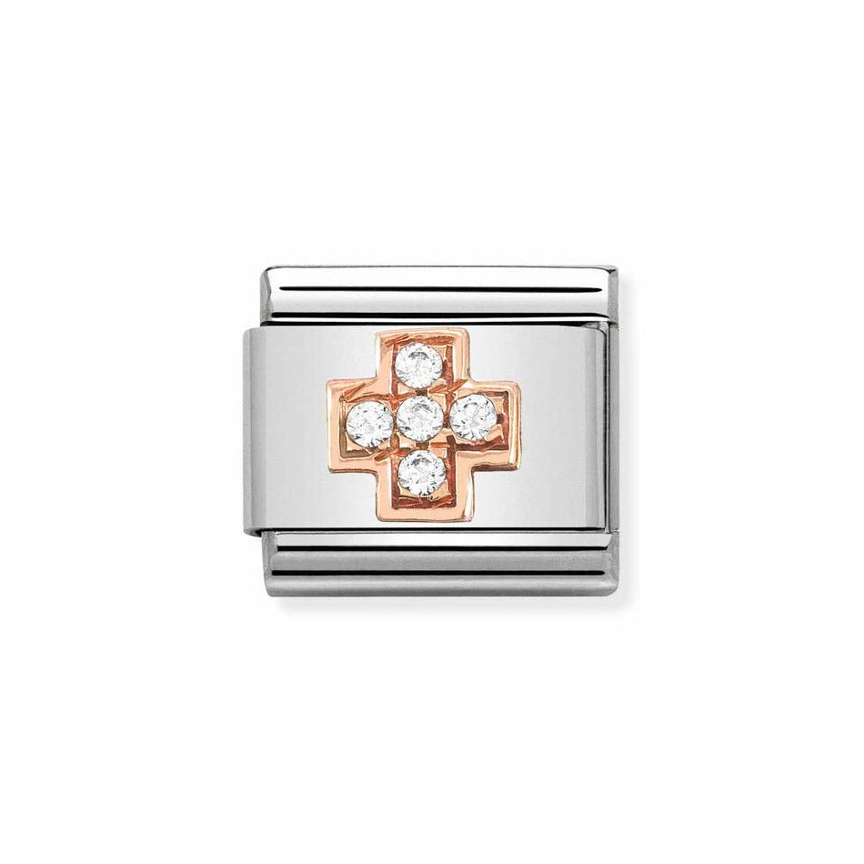 Nomination Classic Link Cross with CZ Charm in Rose Gold
