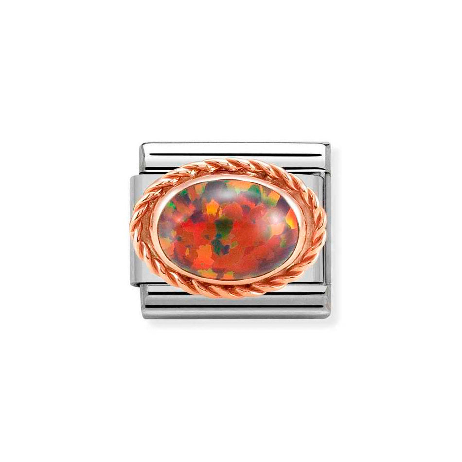 Nomination Classic Link Rope Edge Red Opal Charm in Rose Gold