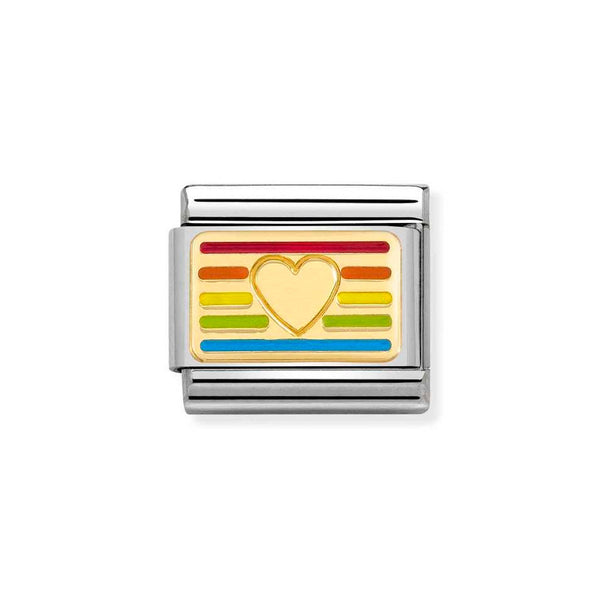 Nomination Classic Link Rainbow Heart Flag Charm in Gold