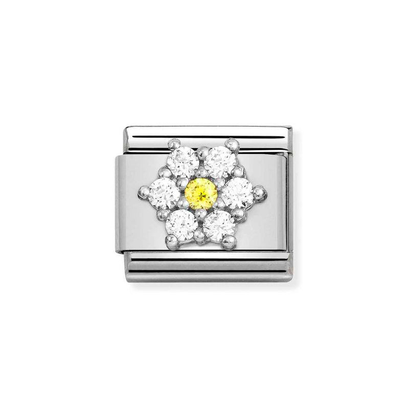 Nomination Classic Link White & Yellow CZ Flower Charm in Silver