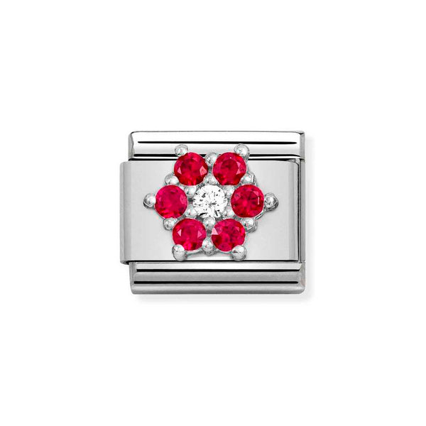 Nomination Classic Link Red & White CZ Flower Charm in Silver