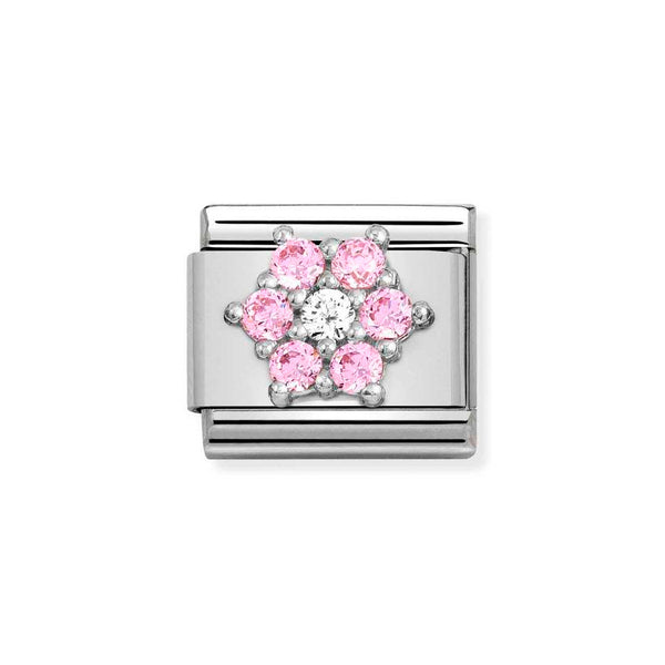 Nomination Classic Link Pink & White CZ Flower Charm in Silver