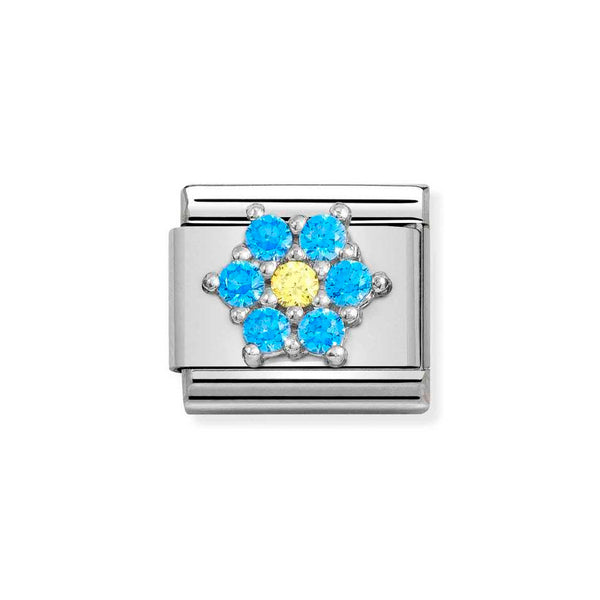 Nomination Classic Link Blue & Yellow CZ Flower Charm in Silver