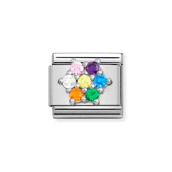 Nomination Classic Link Rainbow CZ Flower Charm in Silver
