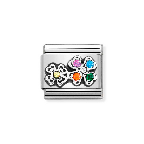 Nomination Classic Link CZ Rainbow Flowers Charm in Silver