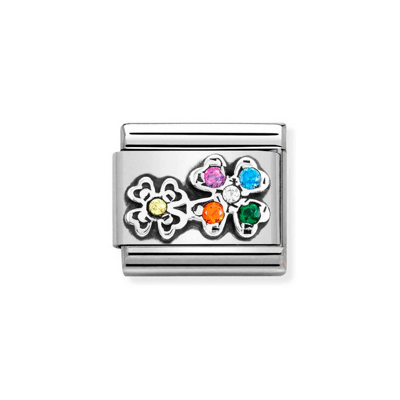 Nomination Classic Link CZ Rainbow Flowers Charm in Silver