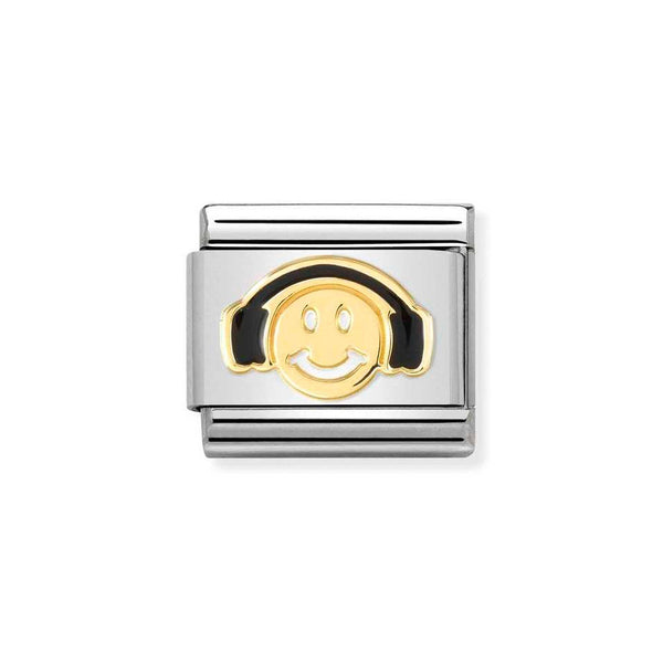 Nomination Classic Link Smile with Black Headphones Charm in Gold