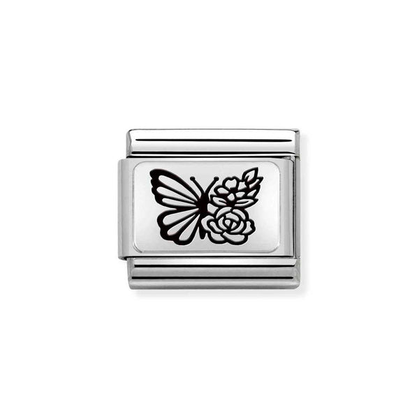 Nomination Classic Link Butterfly with Flowers Charm in Silver