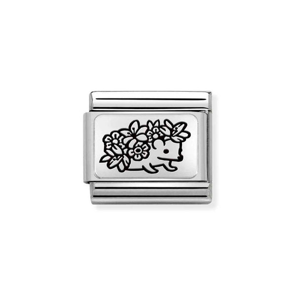 Nomination Classic Link Hedgehog with Flowers Charm in Silver