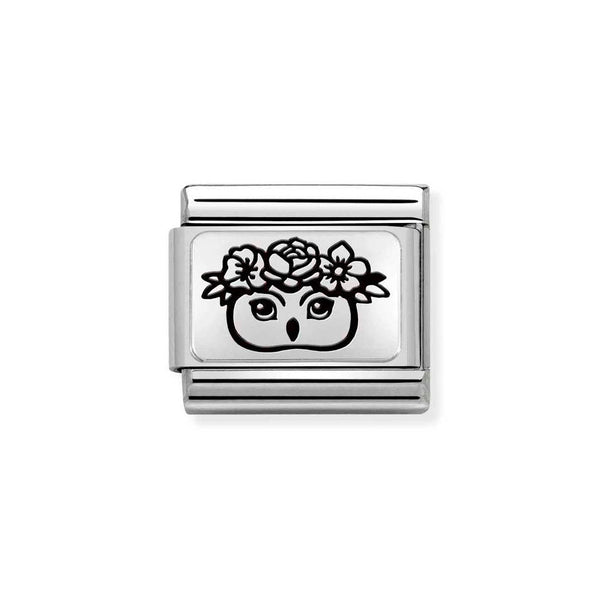 Nomination Classic Link Owl with Flowers Charm in Silver