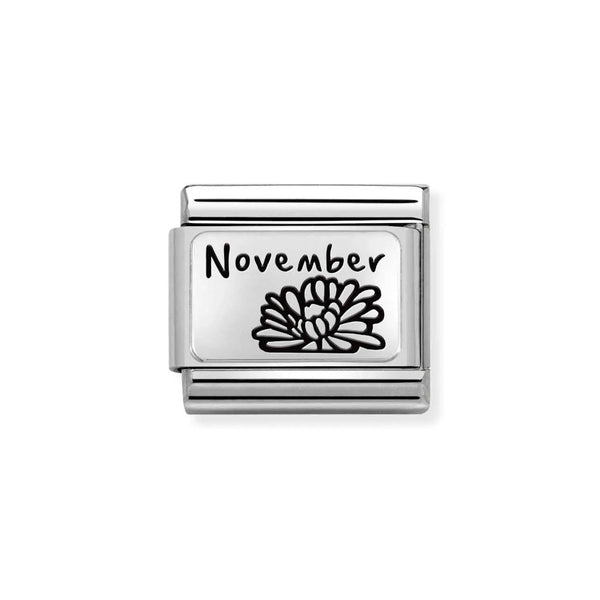 Nomination Classic Link November Chrysanthemum Charm in Silver