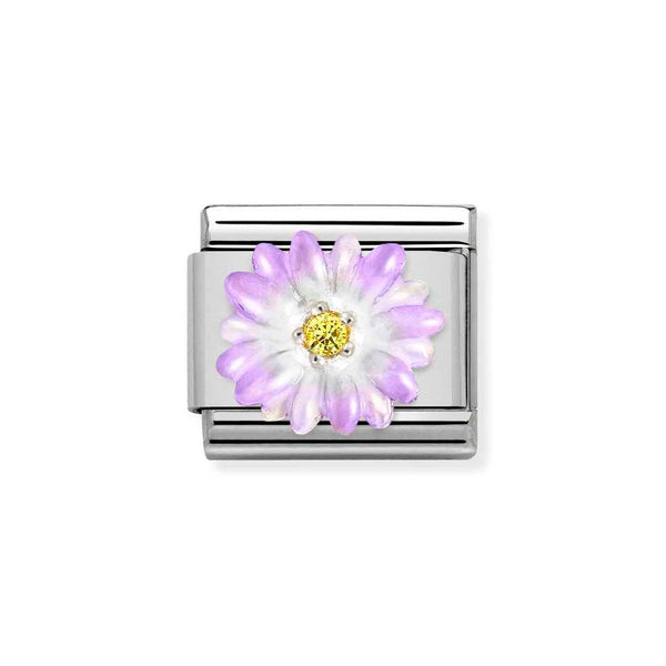 Nomination Classic Link of Violet Flower with CZ Charm in Silver