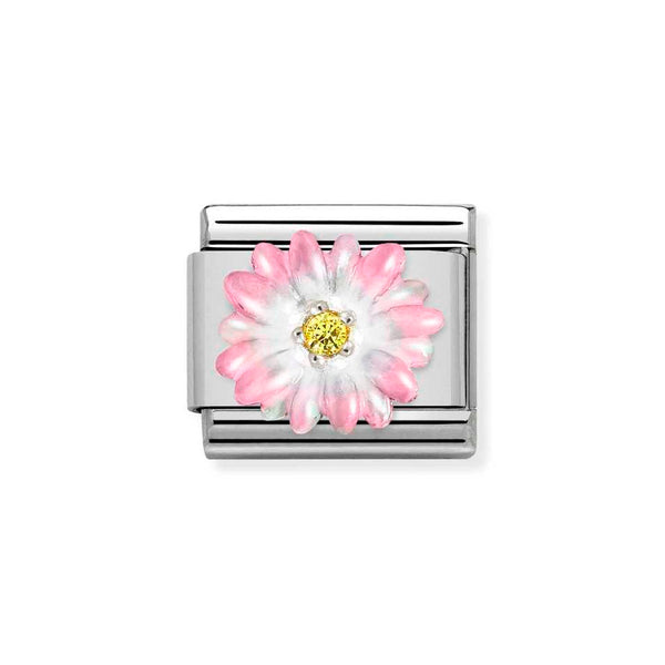 Nomination Classic Link of Pink Flower with CZ Charm in Silver