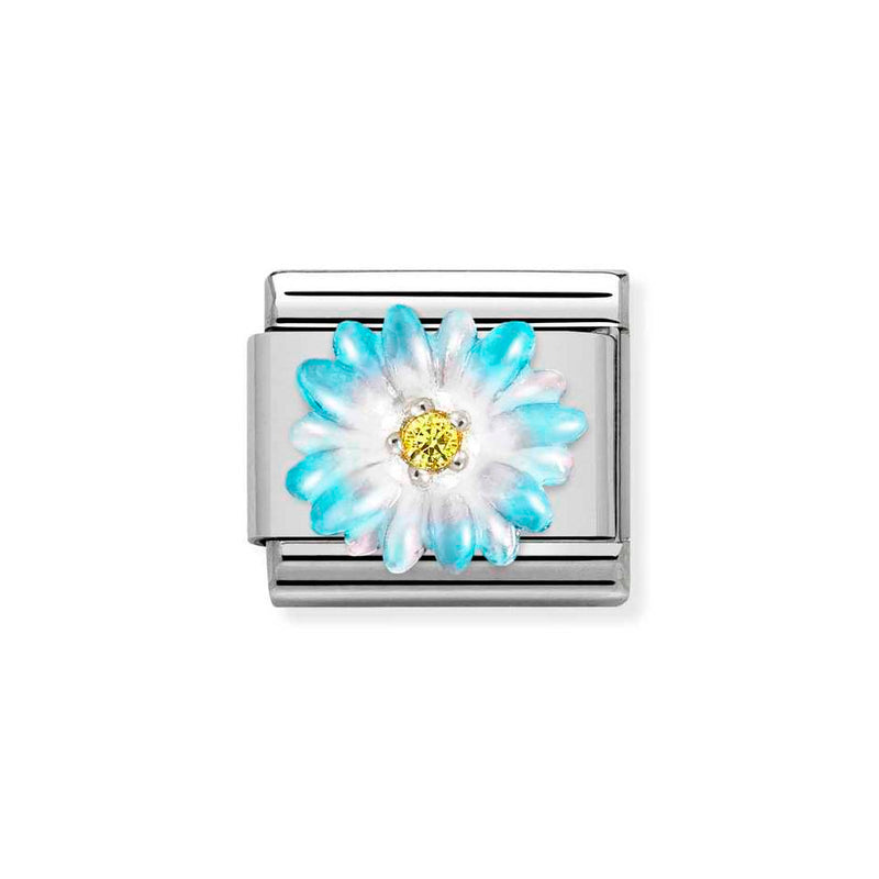 Nomination Classic Link of Pale Blue Flower with CZ Charm in Silver