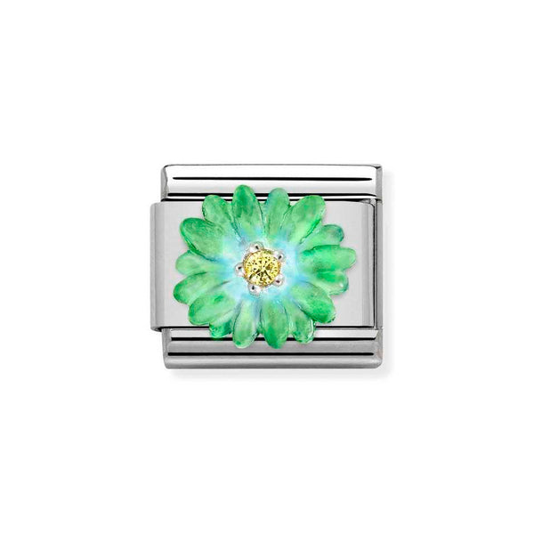 Nomination Classic Link of Green Flower with CZ Charm in Silver