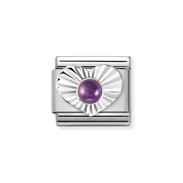 Nomination Classic Link Amethyst Faceted Heart Charm in Silver