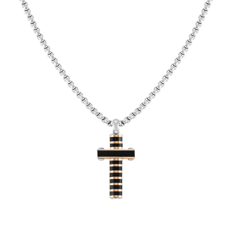 Nomination Strong Diamond Black & Rose Cross Pendant Necklace