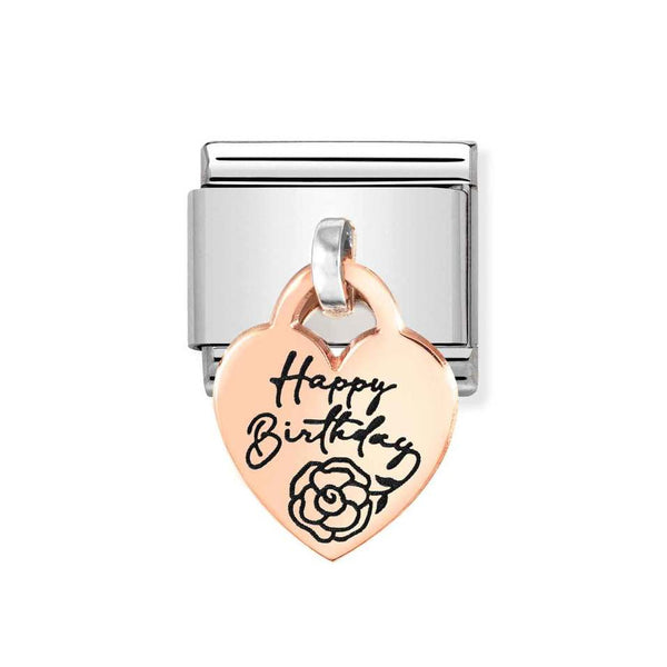 Nomination Classic Link Pendant Heart Happy Birthday Charm in Rose Gold