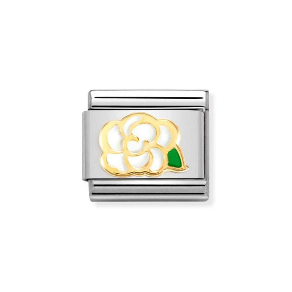 Nomination Classic Link White Camellia Charm in Gold