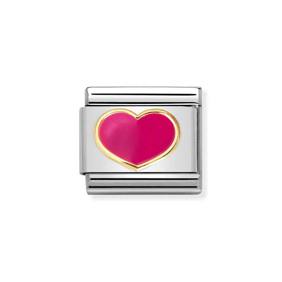 Nomination Classic Link Fuchsia Enamel Heart Charm in Gold