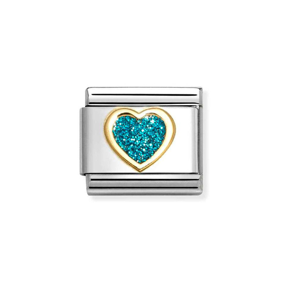 Nomination Classic Link Light Blue Glitter Heart Charm in Gold