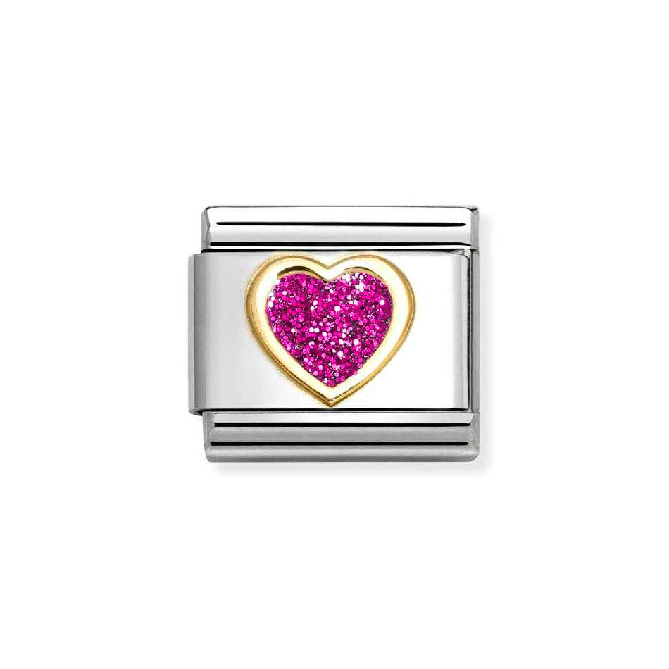 Nomination Classic Link Fuchsia Glitter Heart Charm in Gold