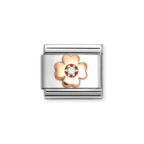 Nomination Classic Link Clover with White CZ Charm in Rose Gold
