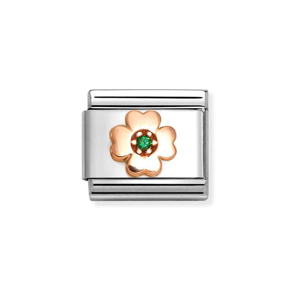 Nomination Classic Link Clover with Green CZ Charm in Rose Gold