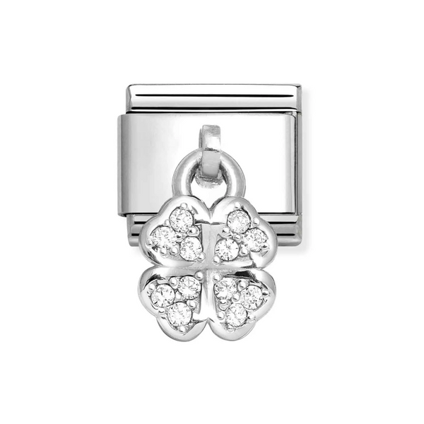 Nomination Classic Link Pendant CZ Four Leaf Clover Charm in Silver