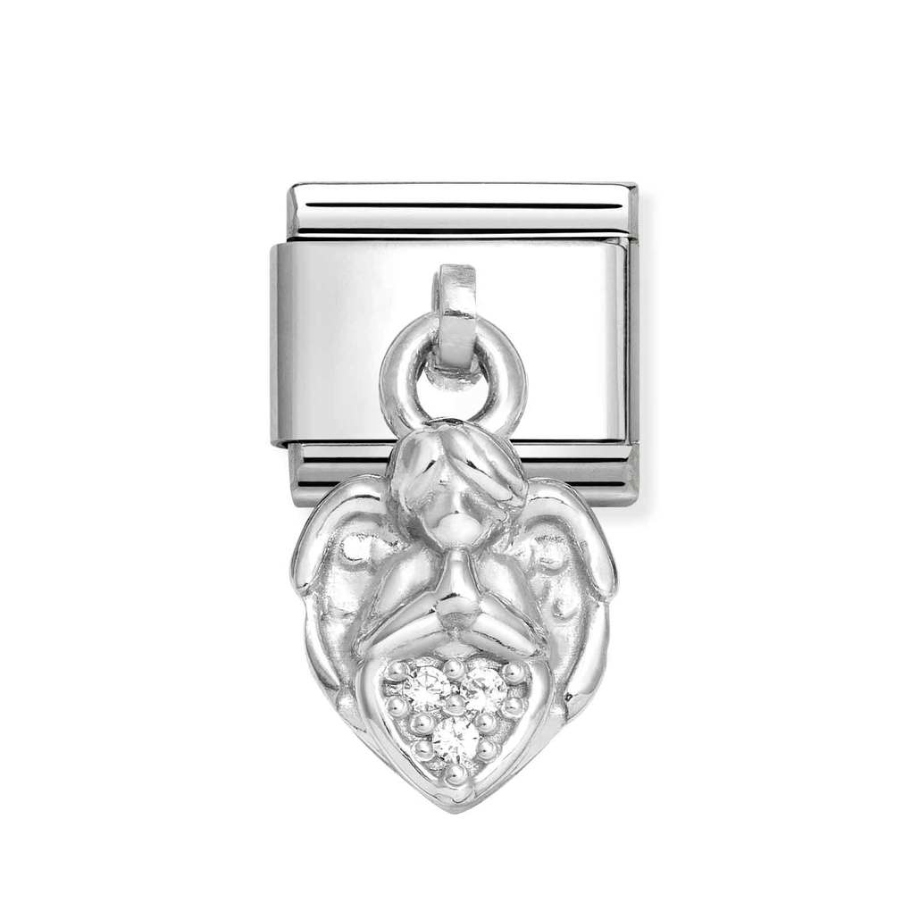 Nomination Classic Link Pendant CZ Angel Heart Charm in Silver