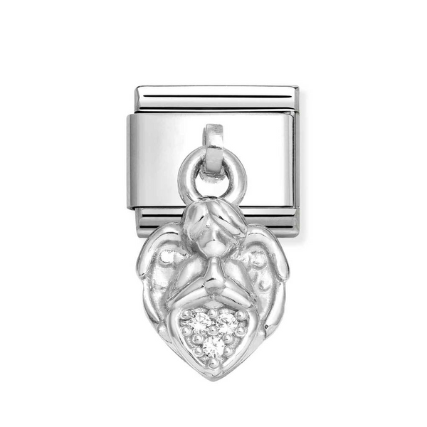 Nomination Classic Link Pendant CZ Angel Heart Charm in Silver