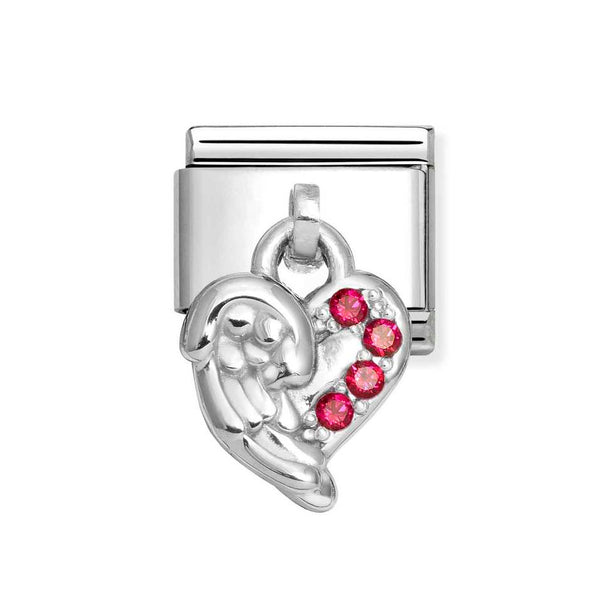 Nomination Classic Link Pendant Red CZ Heart Wing Charm in Silver
