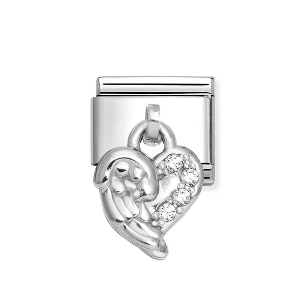 Nomination Classic Link Pendant CZ Angel Wing Heart Charm in Silver