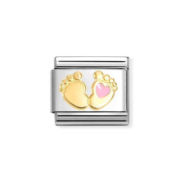Nomination Classic Link Baby Feet with Pink Heart Charm in Gold