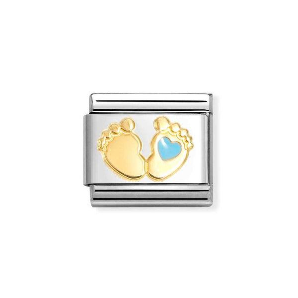Nomination Classic Link Baby Feet with Blue Heart Charm in Gold