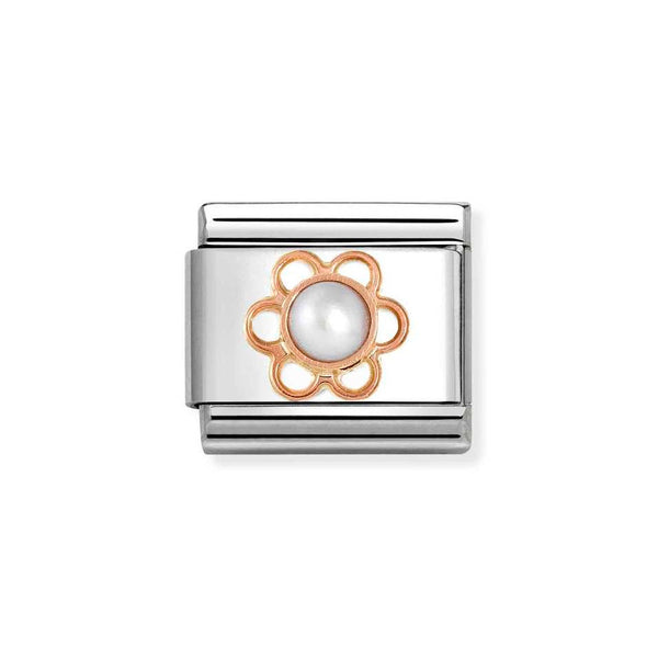 Nomination Classic Link Flower with Pearl Charm in Rose Gold Striacroft Jewellers