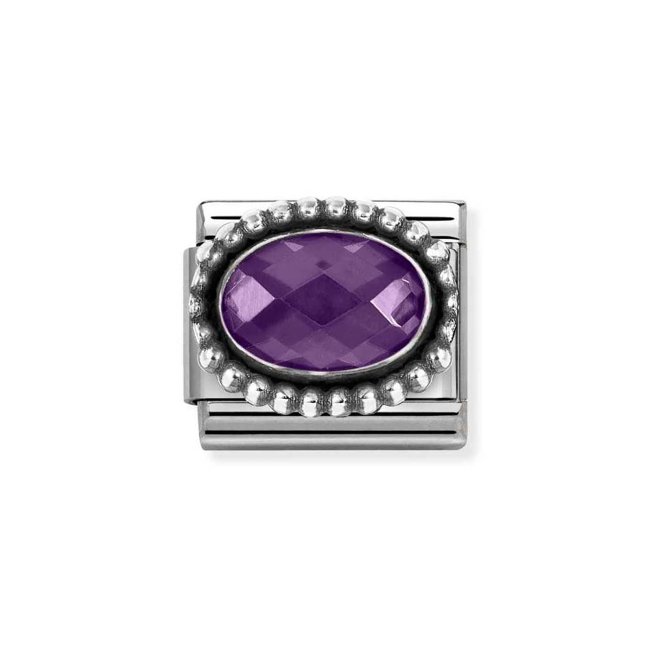 Nomination Classic Link Beaded Edge Faceted Violet CZ Charm in Silver