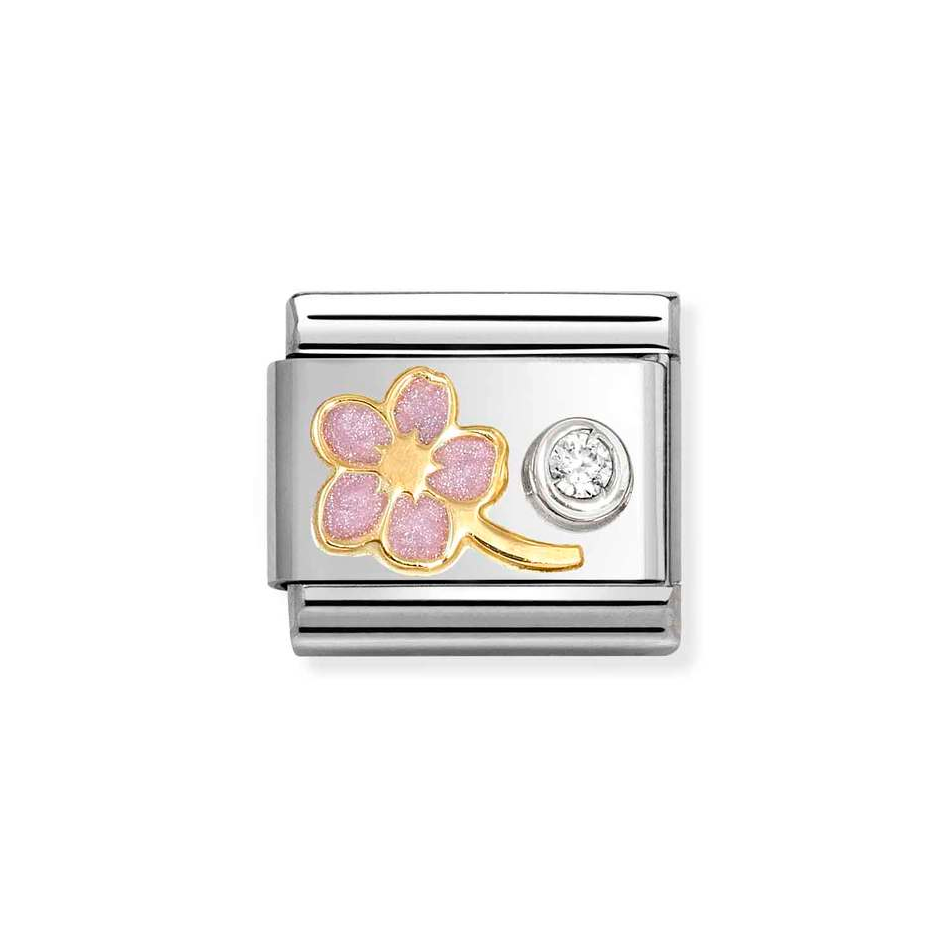 Nomination Classic Link Pink Forget-Me-Not with CZ in Gold & Silver