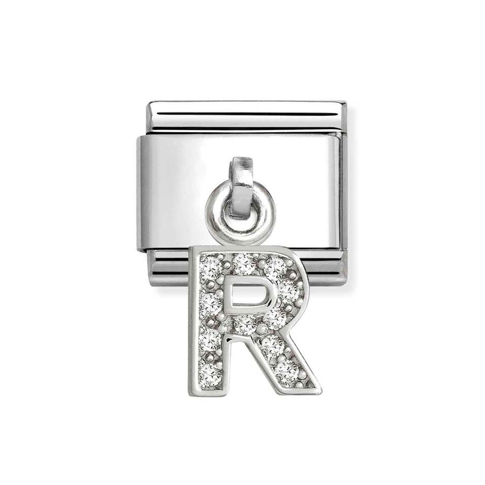Nomination Classic Link Pendant CZ Letter R Charm in Silver