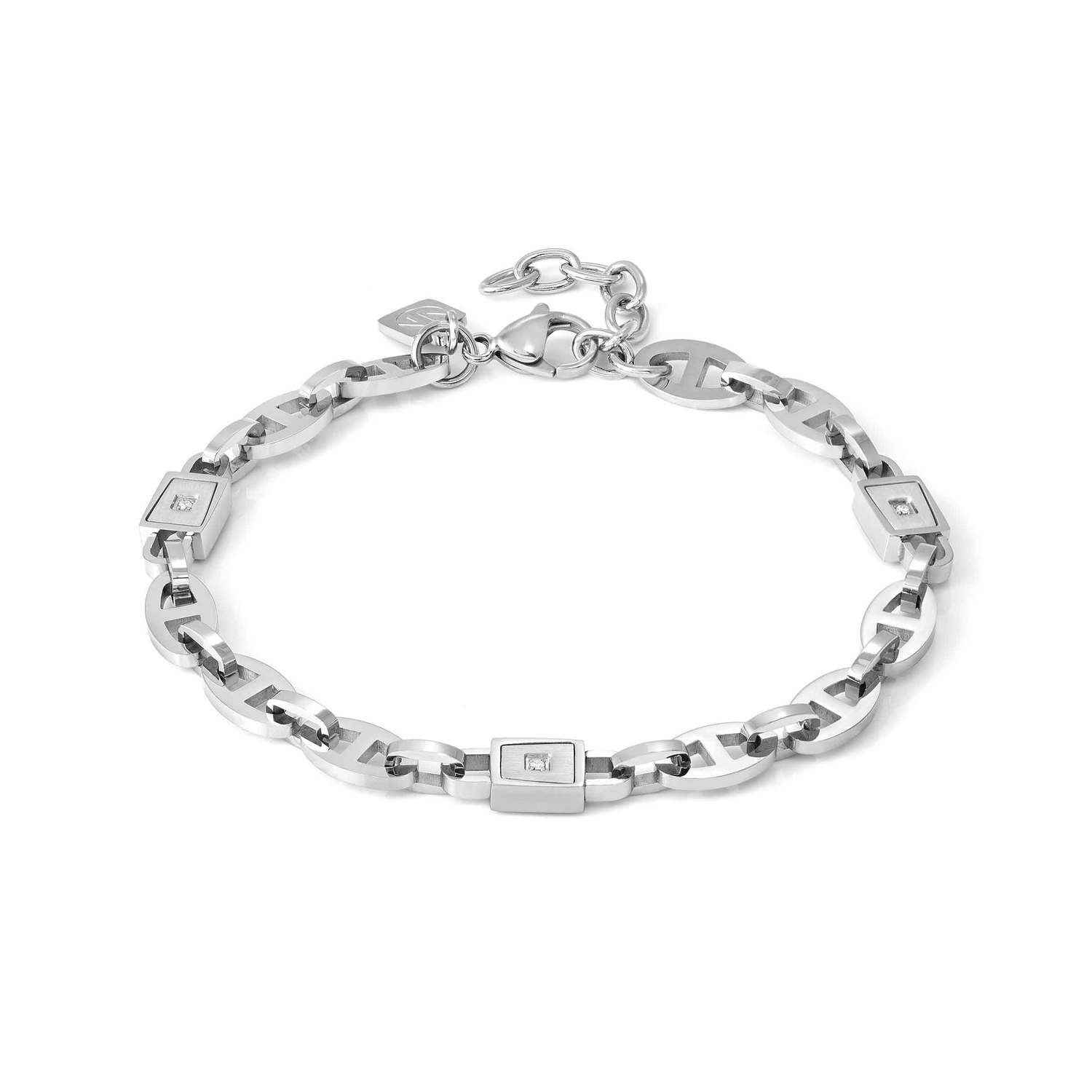 Nomination Strong Diamond Geometric Chain Bracelet with 3 white Diamonds