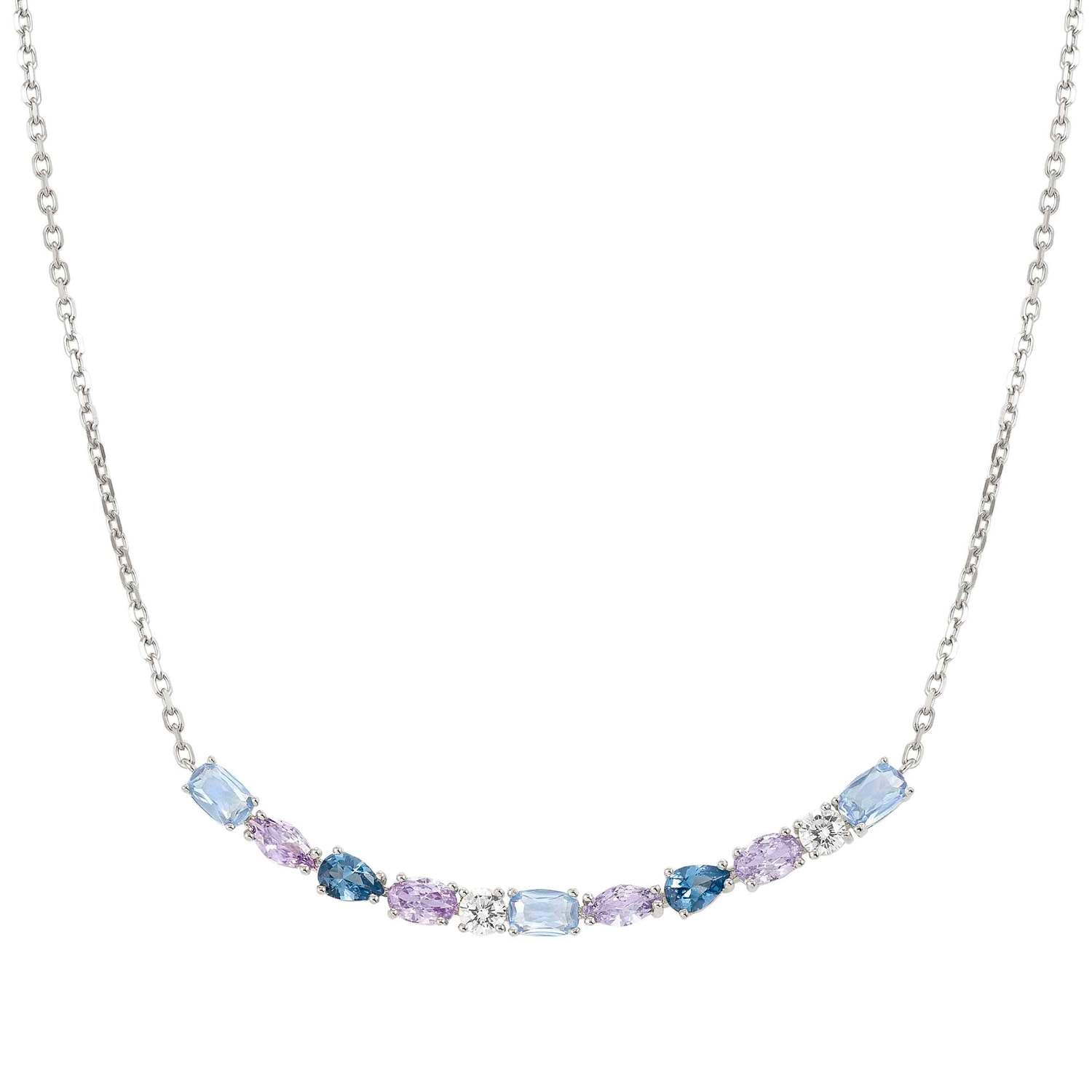 Nomination Colour Wave Aurora Edition Mixed CZ Long Bar Necklace silver blue lilac